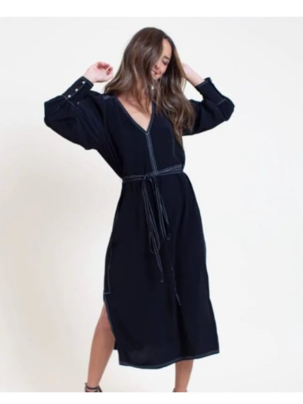 Something Navy Side Slit Midi Dress [No Belt]